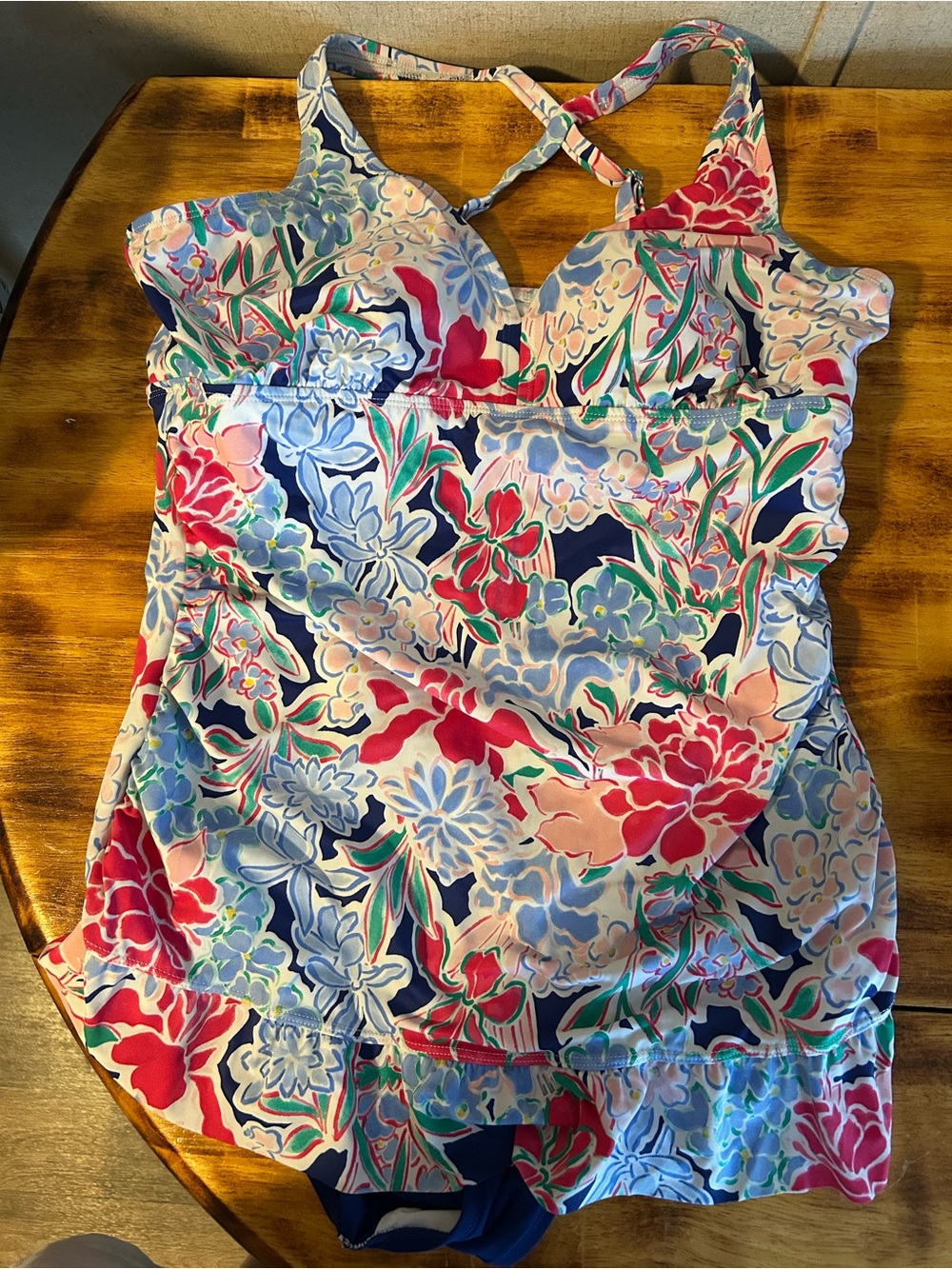 crown & ivy Floral womens One-Piece Swimsuit - Pink, Blue & Navy